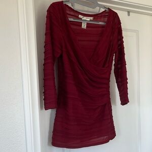 Elegant Sheer Red Draped Mini Dress